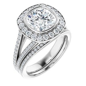 Rings Platinum 8x8 mm Cushion Bezel-Set Halo-Style Engagement Ring Mounting