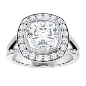 Rings Platinum 8x8 mm Cushion Bezel-Set Halo-Style Engagement Ring Mounting