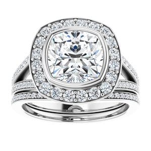Rings Platinum 8x8 mm Cushion Bezel-Set Halo-Style Engagement Ring Mounting