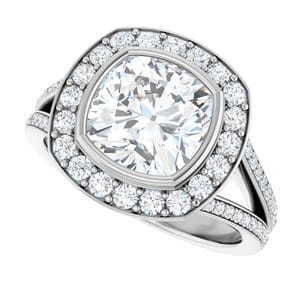 Rings Platinum 8x8 mm Cushion Bezel-Set Halo-Style Engagement Ring Mounting
