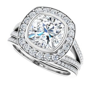 Rings Platinum 8x8 mm Cushion Bezel-Set Halo-Style Engagement Ring Mounting