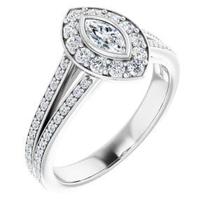 Rings 14K White 6x3 mm Marquise Bezel-Set Halo-Style Engagement Ring Mounting