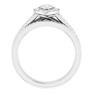 Rings 14K White 6x3 mm Marquise Bezel-Set Halo-Style Engagement Ring Mounting