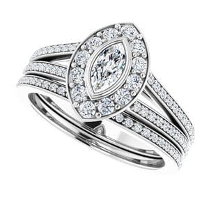 Rings 14K White 6x3 mm Marquise Bezel-Set Halo-Style Engagement Ring Mounting