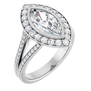 Rings 14K White 12x6 mm Marquise Bezel-Set Halo-Style Engagement Ring Mounting