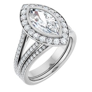 Rings 14K White 12x6 mm Marquise Bezel-Set Halo-Style Engagement Ring Mounting