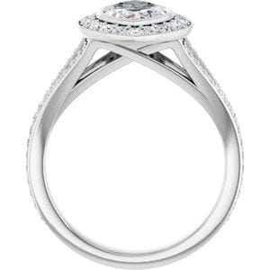 Rings 14K White 12x6 mm Marquise Bezel-Set Halo-Style Engagement Ring Mounting