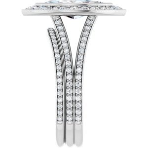 Rings 14K White 12x6 mm Marquise Bezel-Set Halo-Style Engagement Ring Mounting