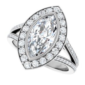 Rings 14K White 12x6 mm Marquise Bezel-Set Halo-Style Engagement Ring Mounting