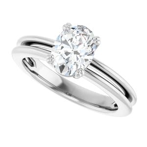 Rings 14K White  8x6 mm Oval Solitaire Engagement Ring Mounting