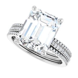 Rings 14K White  11x9 mm Emerald Engagement Ring Mounting