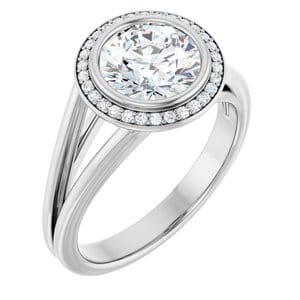 Rings 14K White 7.4 mm Round Bezel-Set Halo-Style Engagement Ring Mounting