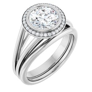 Rings 14K White 7.4 mm Round Bezel-Set Halo-Style Engagement Ring Mounting