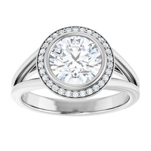Rings 14K White 7.4 mm Round Bezel-Set Halo-Style Engagement Ring Mounting