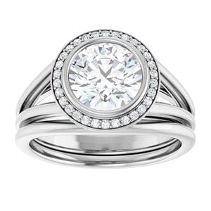 Rings 14K White 7.4 mm Round Bezel-Set Halo-Style Engagement Ring Mounting
