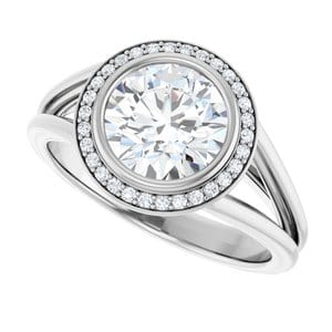 Rings 14K White 7.4 mm Round Bezel-Set Halo-Style Engagement Ring Mounting