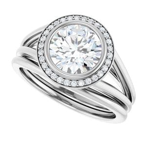 Rings 14K White 7.4 mm Round Bezel-Set Halo-Style Engagement Ring Mounting