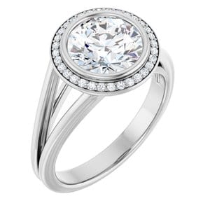 Rings 14K White 8 mm Round Bezel-Set Halo-Style Engagement Ring Mounting