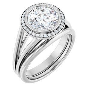 Rings 14K White 8 mm Round Bezel-Set Halo-Style Engagement Ring Mounting