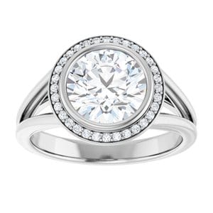 Rings 14K White 8 mm Round Bezel-Set Halo-Style Engagement Ring Mounting