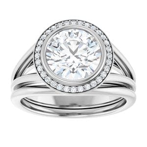 Rings 14K White 8 mm Round Bezel-Set Halo-Style Engagement Ring Mounting