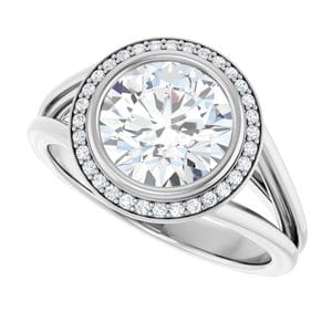 Rings 14K White 8 mm Round Bezel-Set Halo-Style Engagement Ring Mounting