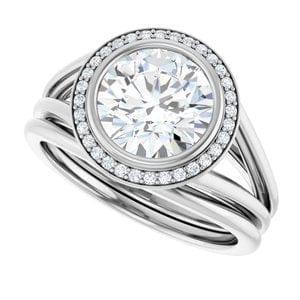 Rings 14K White 8 mm Round Bezel-Set Halo-Style Engagement Ring Mounting