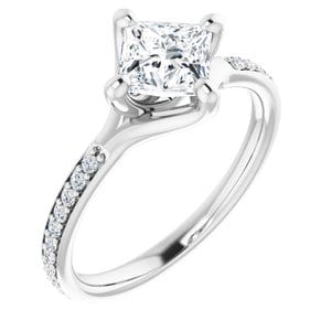 Rings 14K White  5.5 mm Square Engagement Ring Mounting