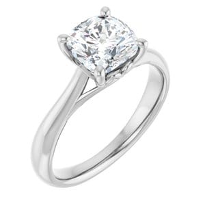 Rings 14K White  7 mm Cushion Solitaire Engagement Ring Mounting