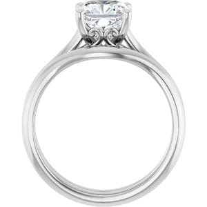 Rings 14K White  7 mm Cushion Solitaire Engagement Ring Mounting