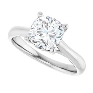Rings 14K White  7 mm Cushion Solitaire Engagement Ring Mounting