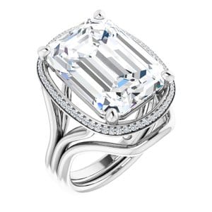 Rings 14K White  15x11 mm Emerald Engagement Ring Mounting
