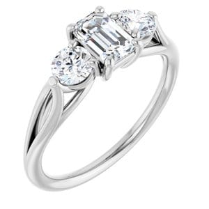 Rings 14K White  6x4 mm Emerald Engagement Ring Mounting