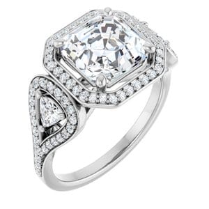 Rings 14K White  8 mm Asscher Engagement Ring Mounting