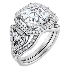 Rings 14K White  8 mm Asscher Engagement Ring Mounting
