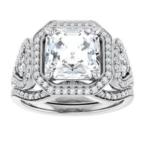 Rings 14K White  8 mm Asscher Engagement Ring Mounting