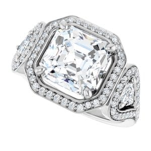 Rings 14K White  8 mm Asscher Engagement Ring Mounting