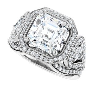 Rings 14K White  8 mm Asscher Engagement Ring Mounting