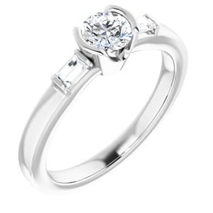 Rings 14K White 4.8 mm Round Half Bezel Engagement Ring Mounting