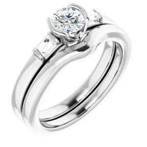 Rings 14K White 4.8 mm Round Half Bezel Engagement Ring Mounting