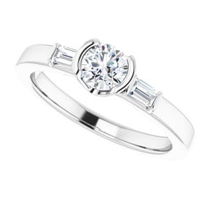 Rings 14K White 4.8 mm Round Half Bezel Engagement Ring Mounting