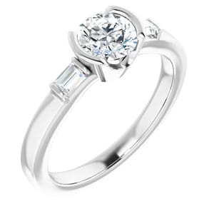 Rings 14K White 5.8 mm Round Half Bezel Engagement Ring Mounting