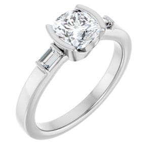Rings 14K White 6 x 6 mm Cushion Half Bezel Engagement Ring Mounting