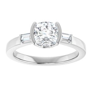 Rings 14K White 6 x 6 mm Cushion Half Bezel Engagement Ring Mounting
