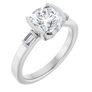 Rings 14K White 7 x 7 mm Cushion Half Bezel Engagement Ring Mounting