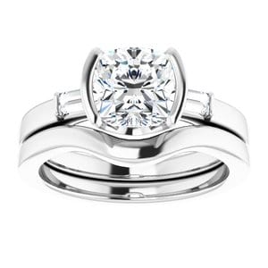Rings 14K White 7 x 7 mm Cushion Half Bezel Engagement Ring Mounting