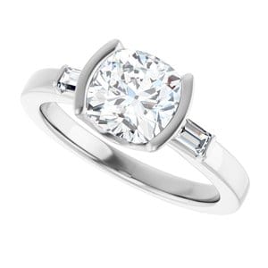 Rings 14K White 7 x 7 mm Cushion Half Bezel Engagement Ring Mounting