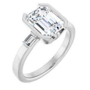 Rings Platinum 9 x 7 mm Emerald Half Bezel Engagement Ring Mounting