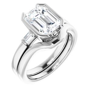 Rings Platinum 9 x 7 mm Emerald Half Bezel Engagement Ring Mounting