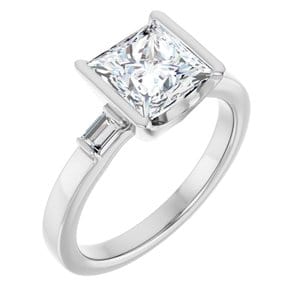 Rings 14K White 7 x 7 mm Square Half Bezel Engagement Ring Mounting